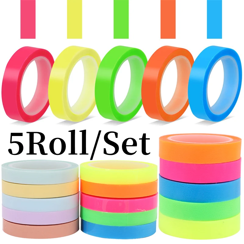 1/5Roll Fluorescent Color Highlighter Tape Transparent Marking Sticker Removable Tags Office School Supplies Student Stationary