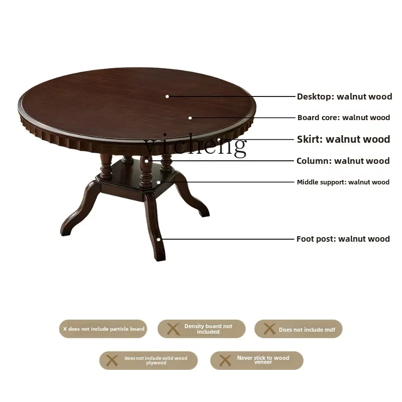 

ZC medieval dining table full solid wood round table retro pure log 1.2 meters round table