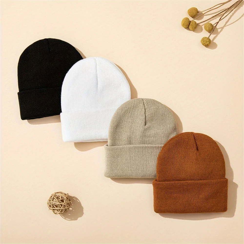

4pcs Baby Hat Knit Cuffed Beanie for Boys and Girls Winter Warm Knitted Beanie Hats for Skiing Outdoor