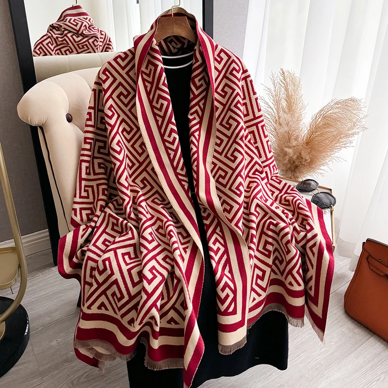 Winter Warm Cashmere Scarf for Women Luxury Pashmina Blanket Thick Shawl Wrap Neckerchief Fashion Bufanda Echarpe Poncho 2024