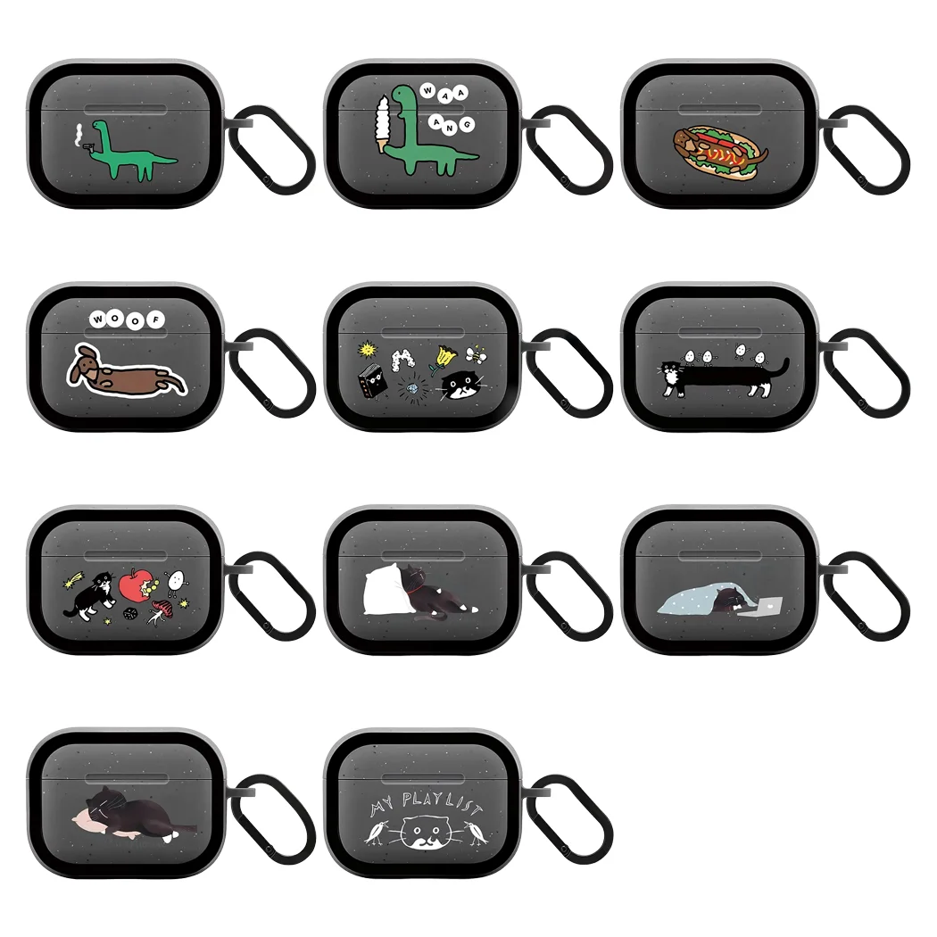 

Cartoon Hotdog Pattern Black Matte Protective Case for AirPods Pro3 Pro 4 3 Pro Earbuds Charging Box Cover with Hook