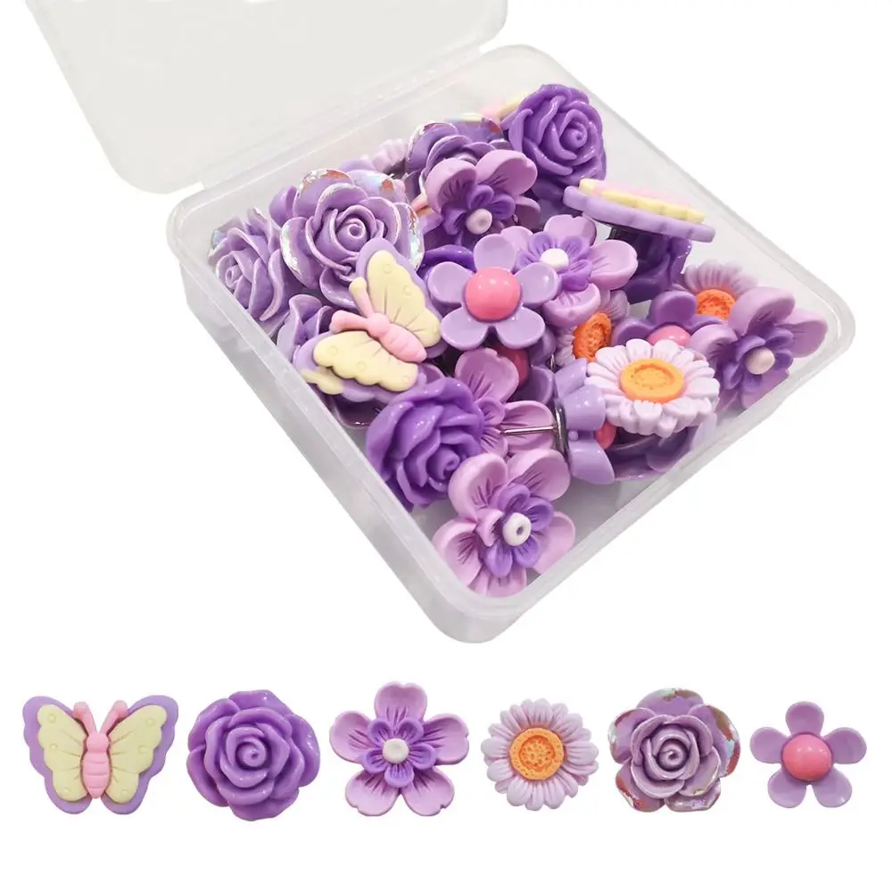 

30Pcs Easy Install DIY Butterfly Push Pins Creative Colorful Flower Pushpins with Box Reusable Decorative Studs Corkboard