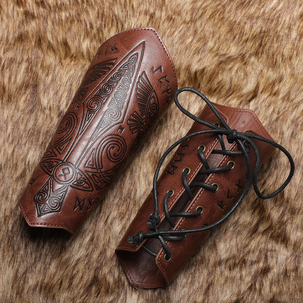 

Medieval Leather Wrist Guards Viking Warrior Embossed Leather Gauntlets Knight Arm Gloves Retro Gothic Wristbands Outdoor Armor