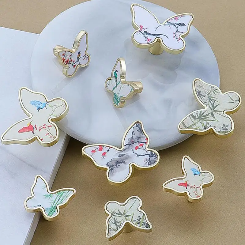 【A8】Butterfly Shape Cabinet Knob Furniture Handles Chinese Painting Patterns Perfect For Kitchen Wardrobe Drawer Home Decoration