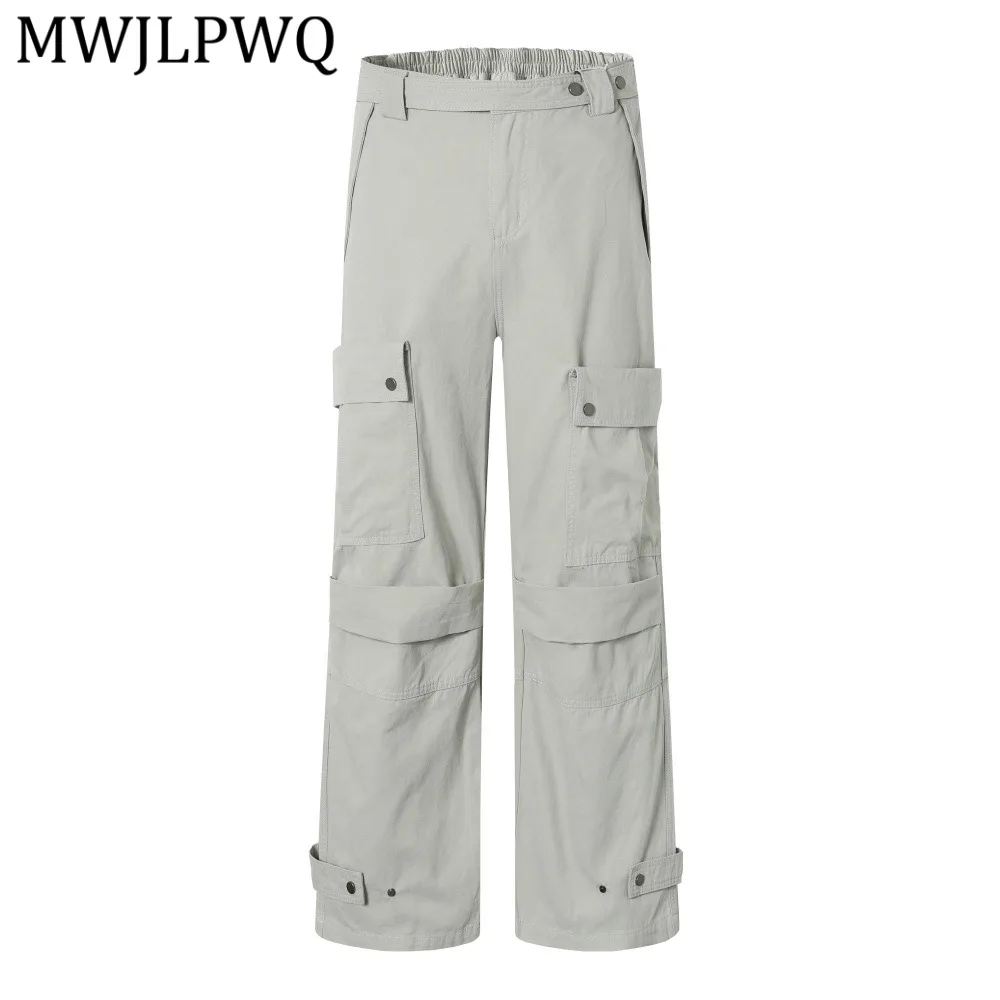 

MWJLPWQ Stylish Vibe Street Solid Color Straight-Leg Pants Male Multi-Pocket Workwear Versatile Loose Casual Trousers Tide 14257