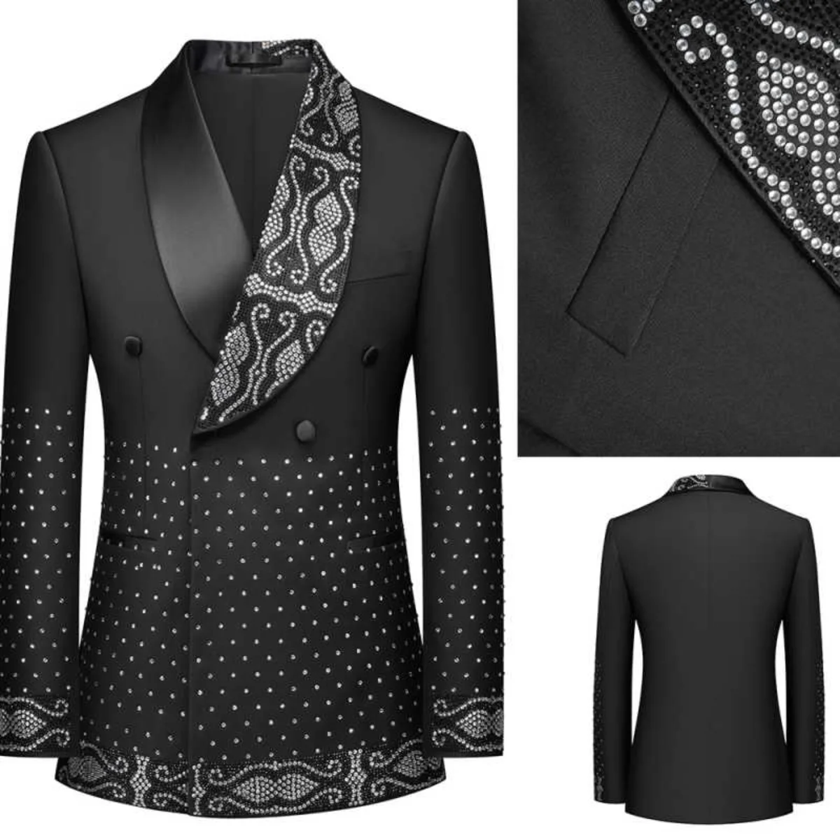 

Luxury Men Suit 1 Pcs Blazer Shawl Lapel Double Breasted Handmade Beaded Crystals Grooms Tuxedos Evening Party Spot