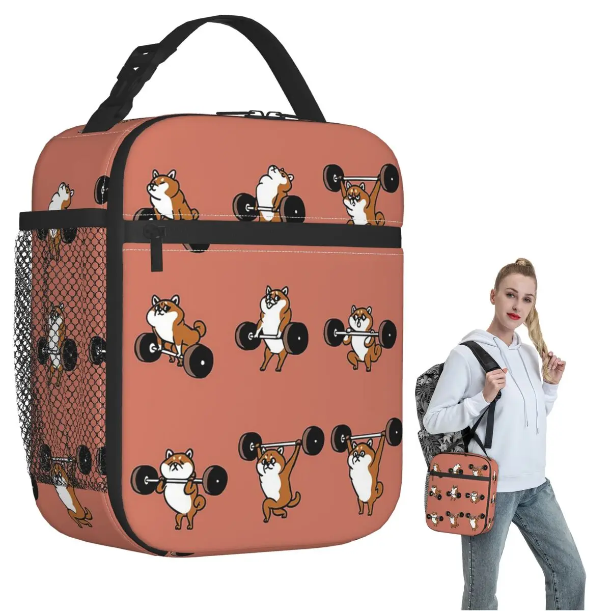 LIFTING Shiba Inu Insulated Lunch Bag for Women Children Portable Food Boxes Thermal Lunch Box Tote