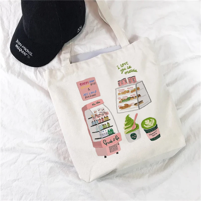 Fashion Trend New Kawaii Hallyu Harajuku Print Women Cotton Handbag Print Reusable Shoulder Bag Women Canvas Bag.