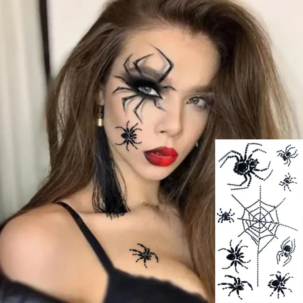 

3D Halloween Temporary Tattoos Waterproof Black Spider Face Gems Tattoos Shiny Body Face Jewels Jewelry Face Sticker Festive