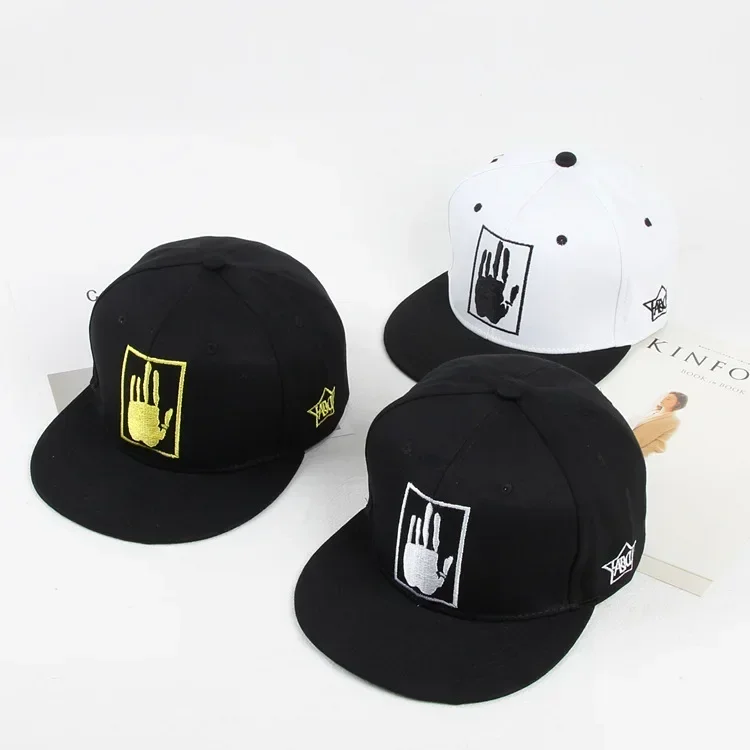 Square frame palm embroidery flat brim baseball cap men's and women's outdoor hip-hop skateboard hip-hop cap