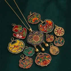 2023 New Cloisonne Sand Gold Matching Beads Safety Buckle Long Life Lock Pendant Sweater Chain Accessories Wholesale