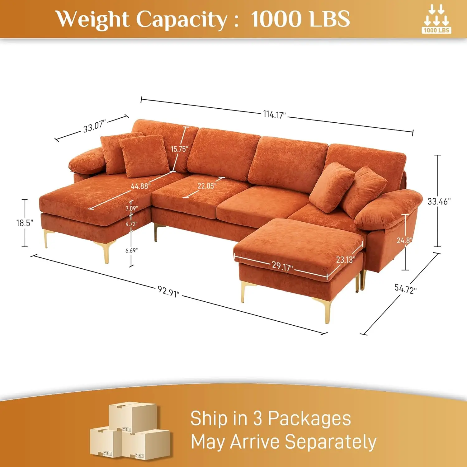 U Shaped Sectional Sofa Couch, 114