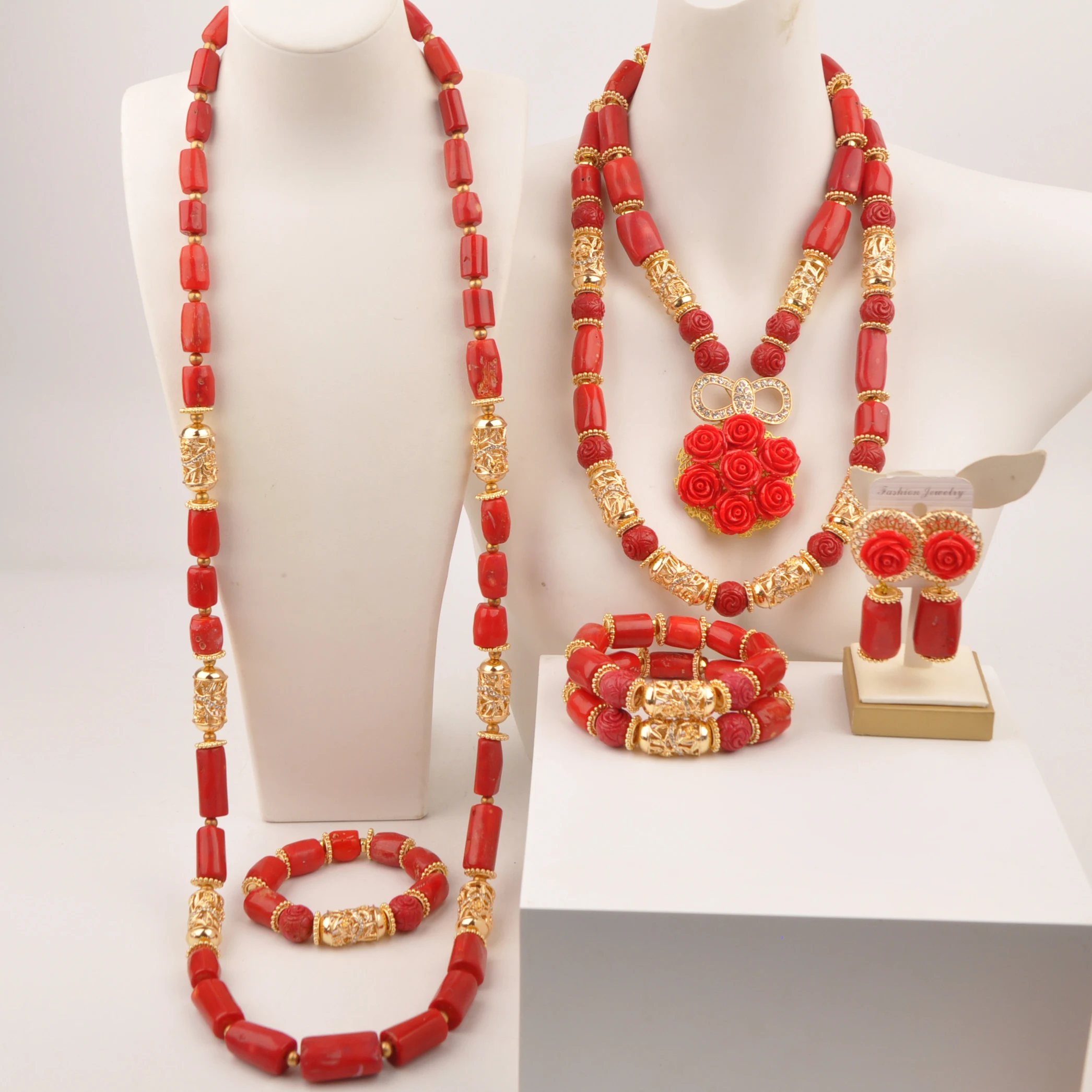 Natural coral necklace Red African wedding jewelry collection