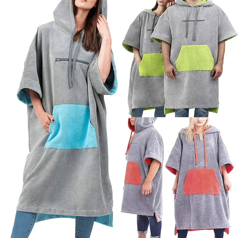 

Adults Microfiber Beach Changing Robe Poncho with Hooded Quick Dry Lightweight Towel Bath Bathrobe for Wetsuit Pool Surfing Swim