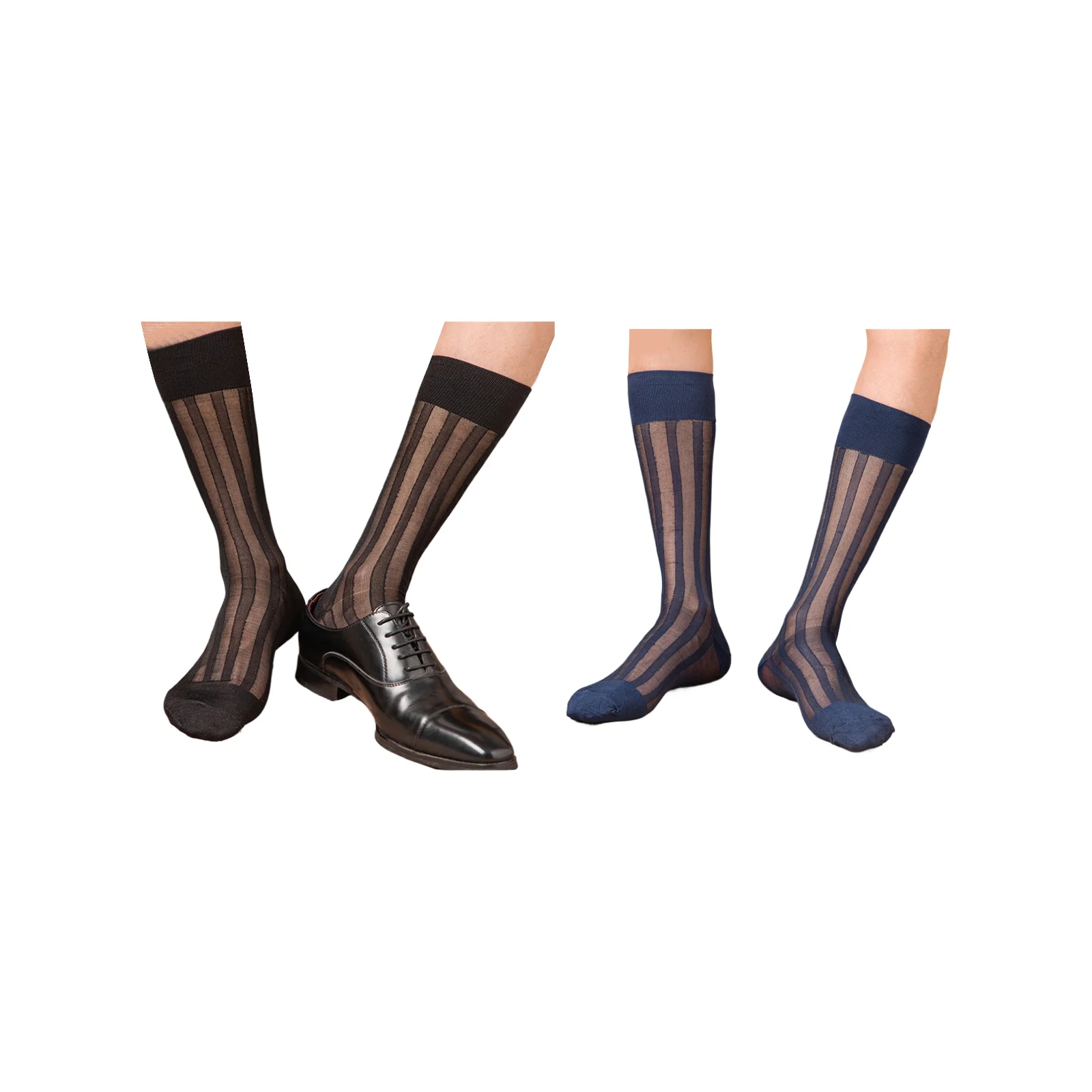 

Men's business mid-calf thick striped formal stockings set (black + navy blue) 1 pair