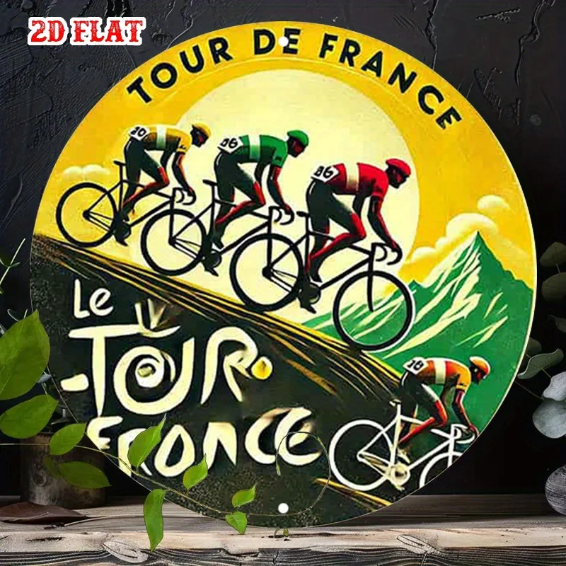 Arte de Parede Metálica Vintage  1pc - Decoração Retrô Inspirada no Tour de France com Ciclistas para Garagem Sinal de Alumínio