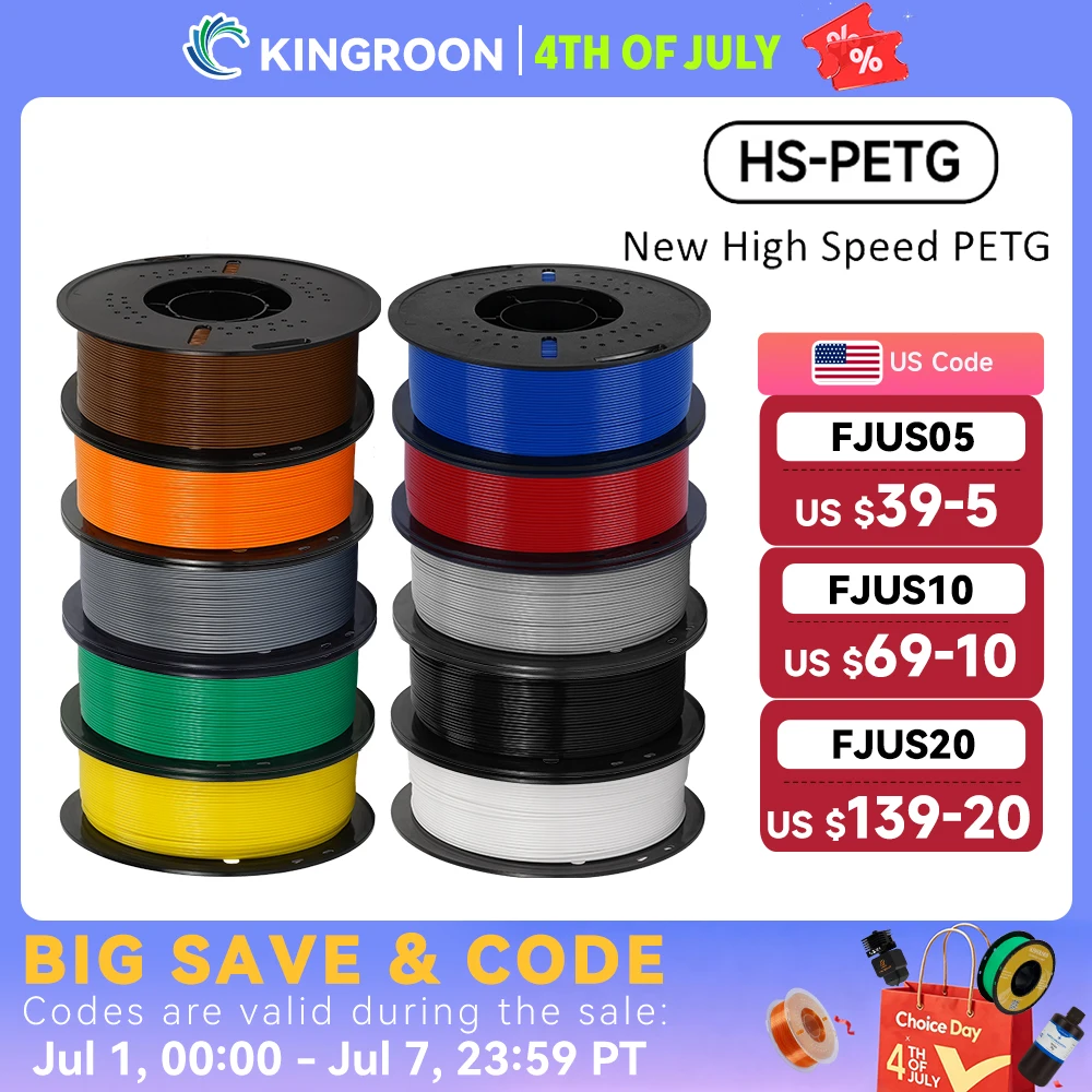 KINGROON Newest HS-PETG 3D Printer Filament 1.75mm High Speed 3D Printinng Material Hyper PETG 5KG 10KG Mix Color