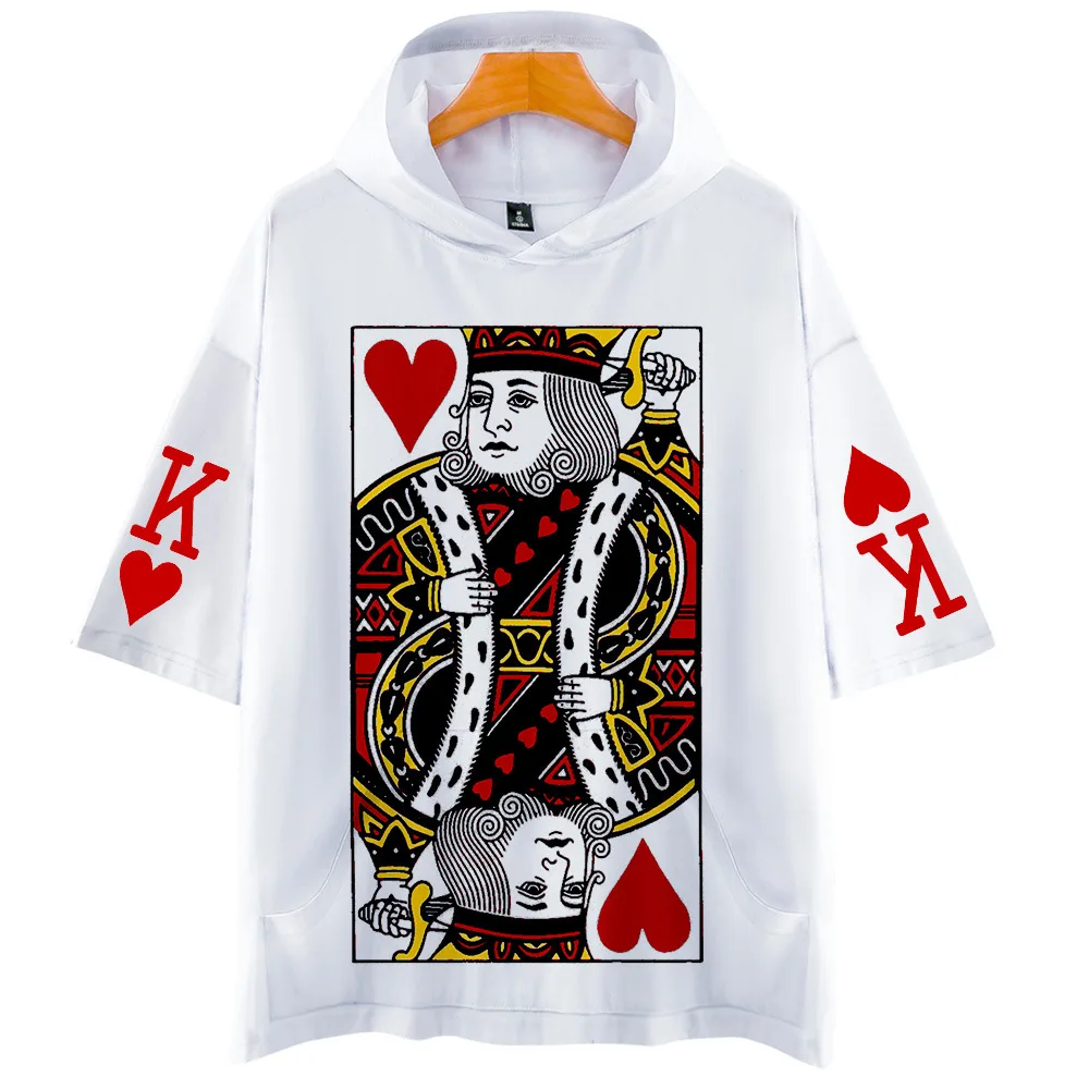 Camiseta con capucha con estampado de naipes Poker K Q A para hombre/mujer, camiseta de reina del rey, camisetas harajuku de moda para niños y niñas, disfraz de cosplay