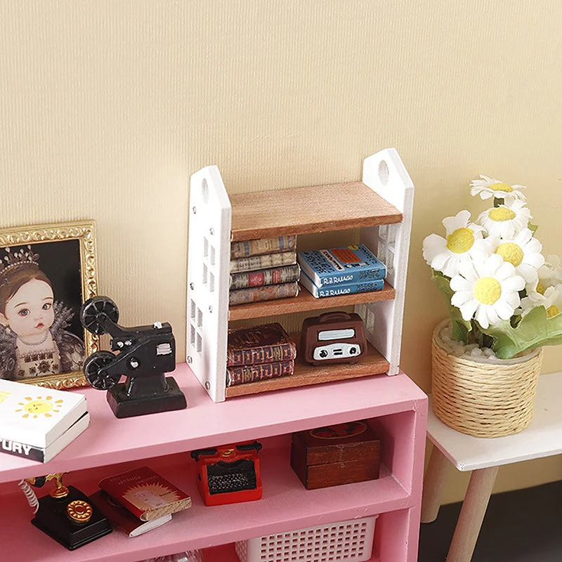 1:12 Dollhouse Miniature Bookshelf Three-tier Storage Rack Display Stand Furniture Model Decor Toy Doll House Accessories