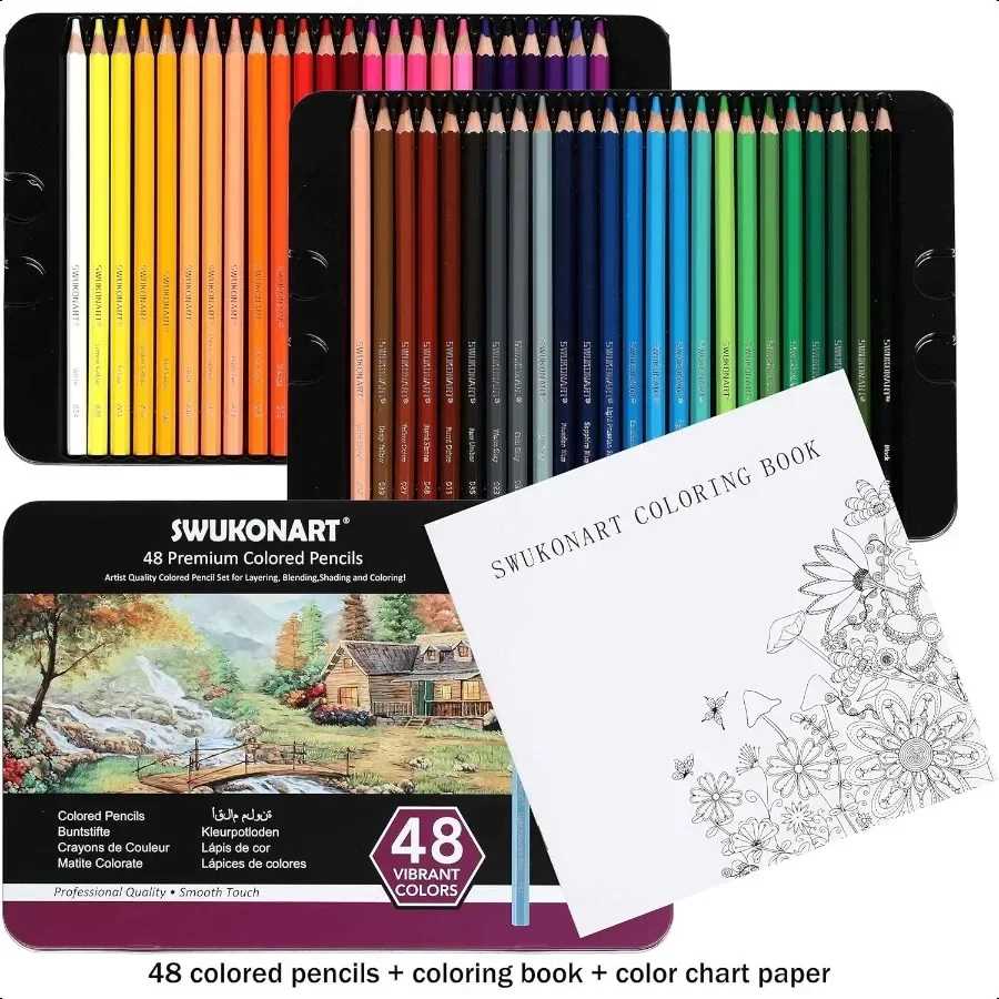 

Colored Pencils 48 Count Set in Tin 3.9mm Oil Based Soft Core Premium Color Pencils for Adult Coloring Book School plies Colore