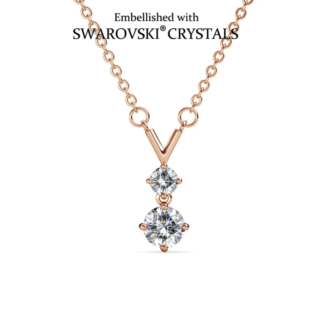 قلادة أنيقة مزدوجة كريستال مزينة بكريستال سواروفسكي والنحاس والذهب الوردي للنساء والزينة اليومية