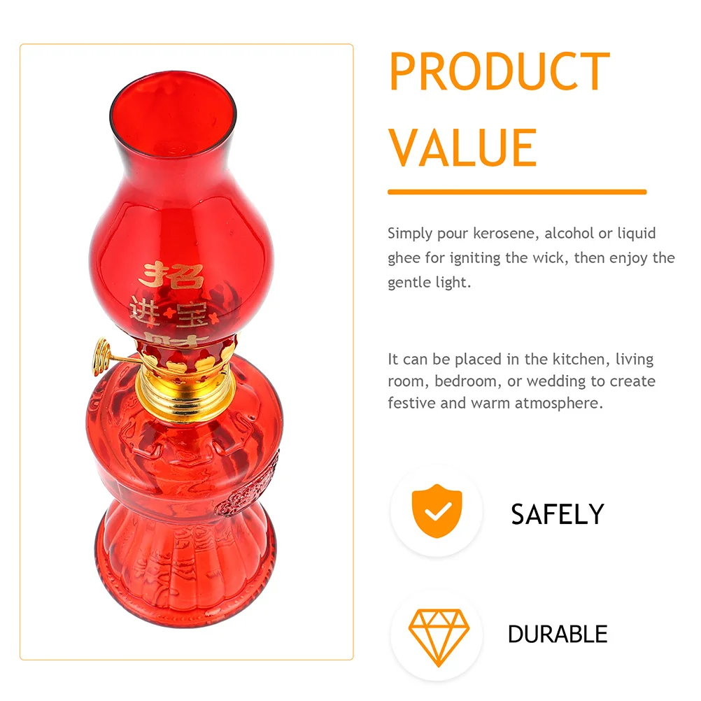 

2Pcs Retro Oil Light Chinese-Style Lamp with Cotton Wick Elegant Glass Lampshade for Home Decoration Warm Lighting