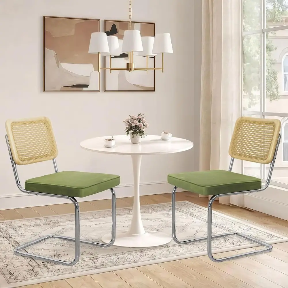 

3-Piece 23.6" Round Dining Table Set or 2 with Upholstered Chairs – Space-Saving ern Small Kitchen Cae Bistro Set(Olive Green Ve