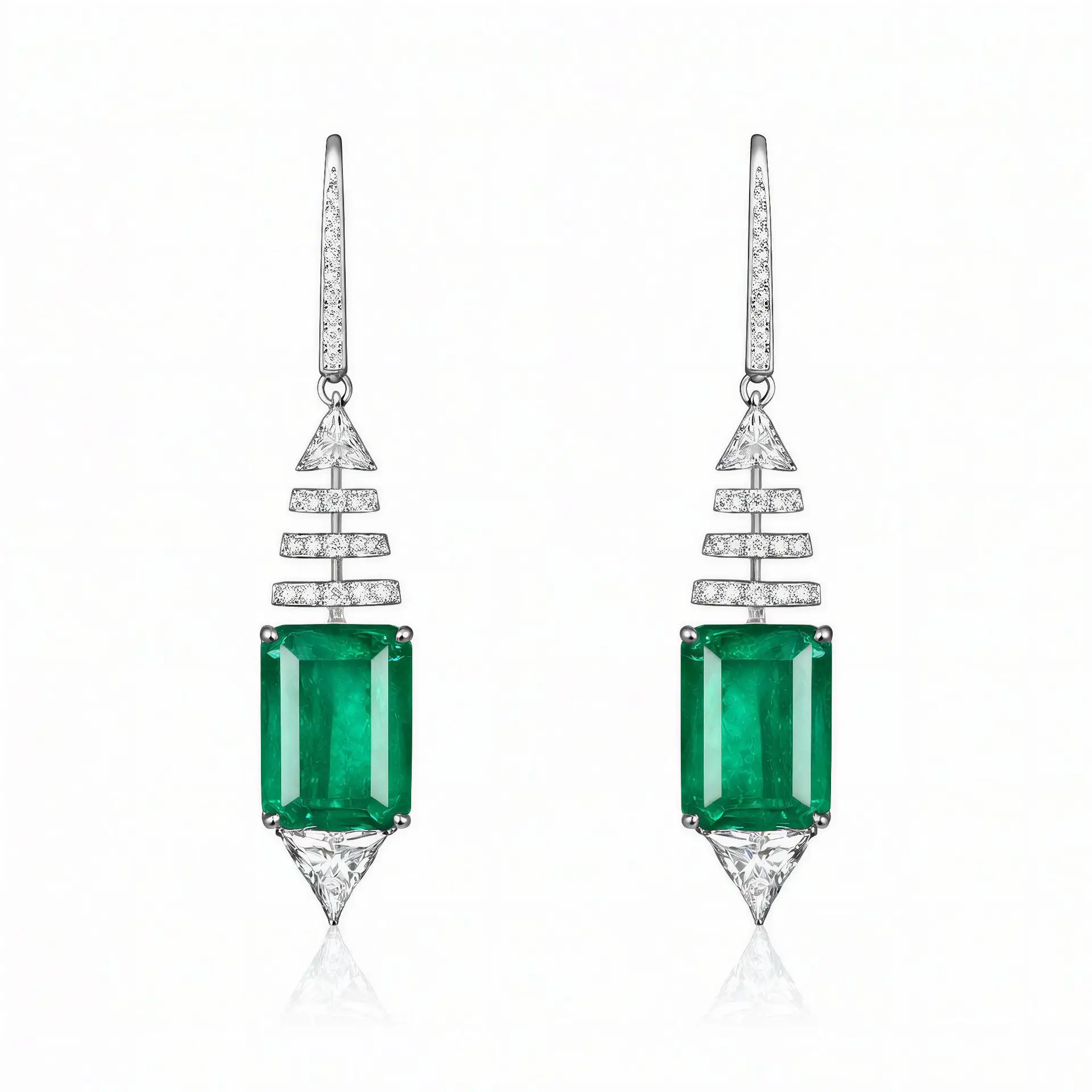 

Art Deco Artificial Octagonal Emerald Drop Earrings Luxury 925 Sterling Silver Fine Jewelry for Women's Anniversary Holiday Gift