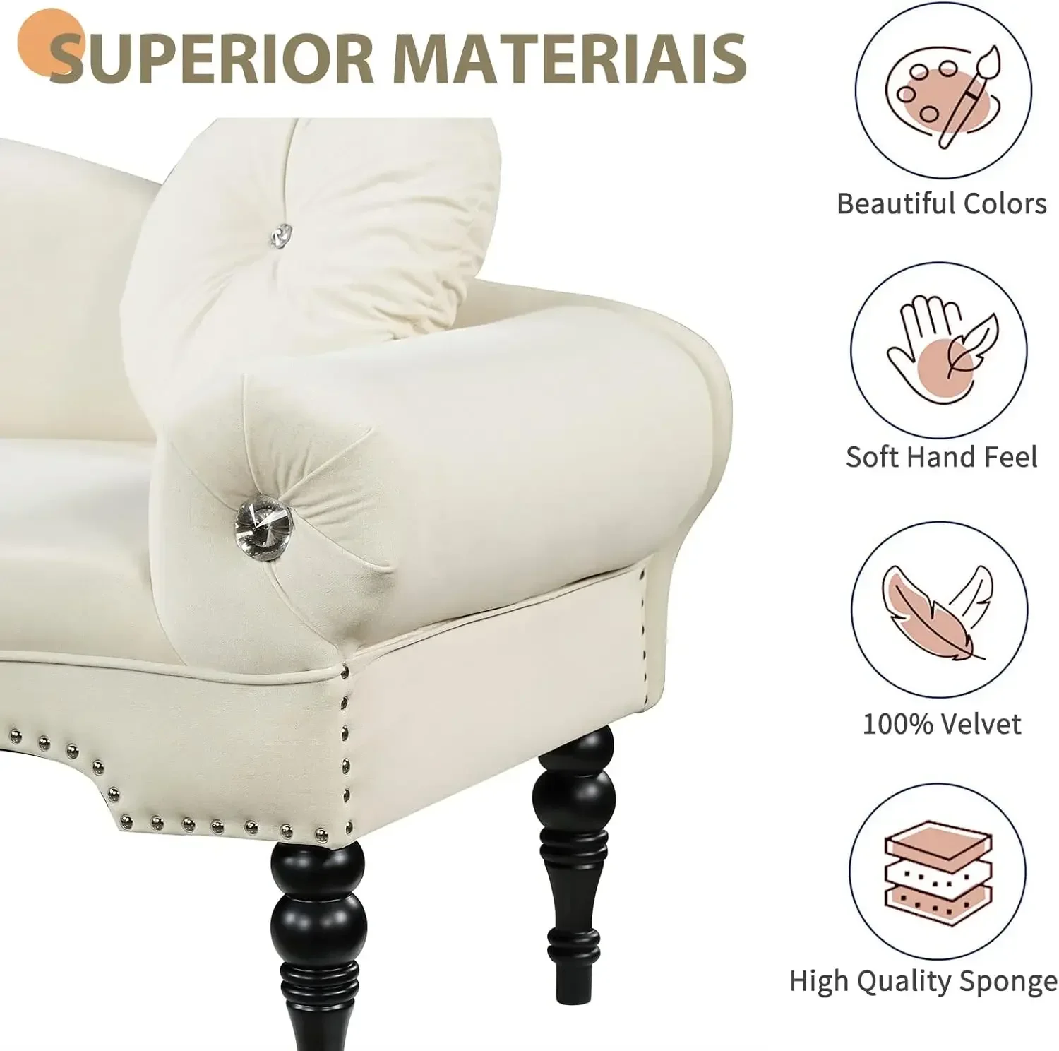 أريكة بمقعدين للمساحات الصغيرة، أريكة مخملية حديثة مقاس 54 بوصة، مقعد نافذة مدخل بجانب السرير #5