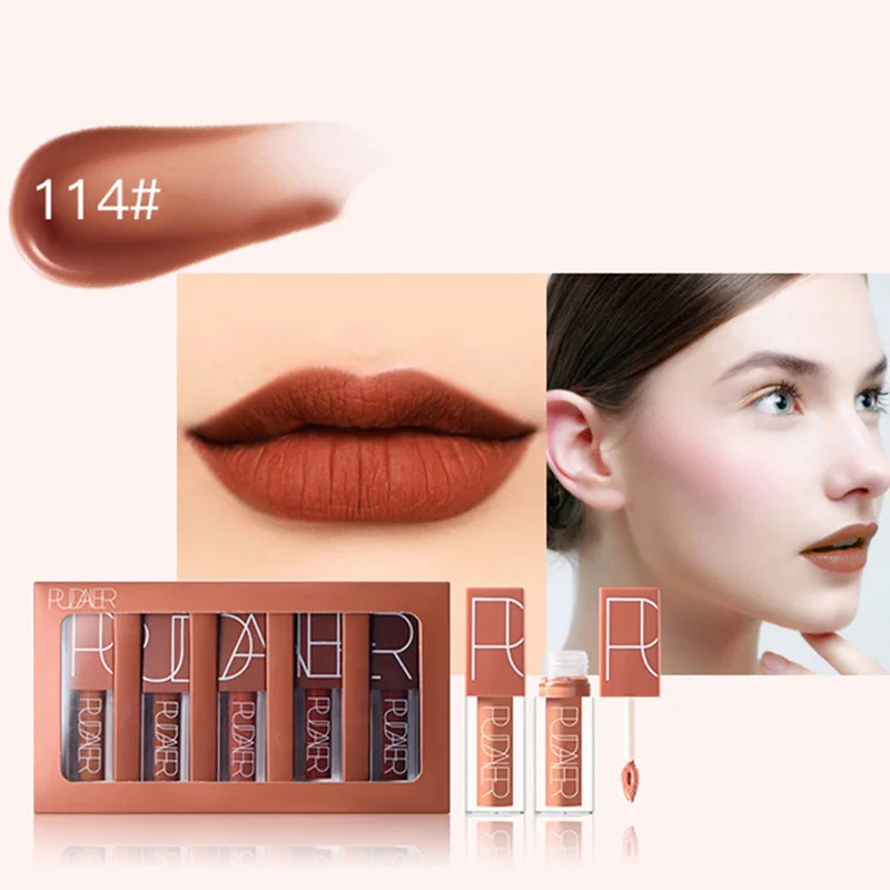 5 Farben matt Samt flüssiger Lippenstift Lip gloss wasserdicht langlebige Lippen glasur Lippen Make-up Werkzeug Kosmetik помада для губ Rossetto