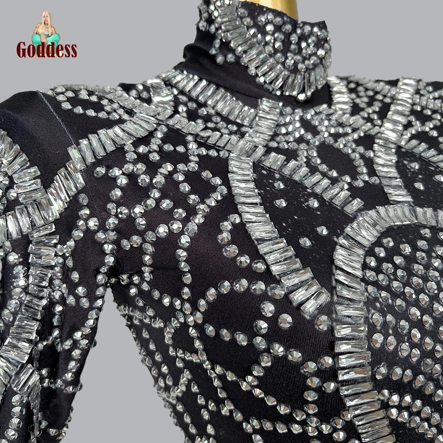

Sparkly Rhinestones Long Sleeve Mesh Spandex Leotard Club Outfit Sexy Dance Bodysuit Birthday Party Performance Stage Bodysuit