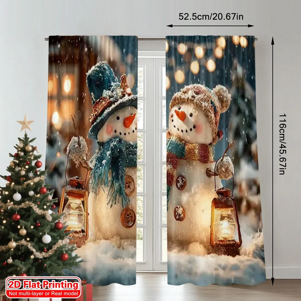 2pcs 2D flat printing Merry Christmas Popular Window Curtains Christmas snowman tree Versatile Fabric Without Electricity Spring