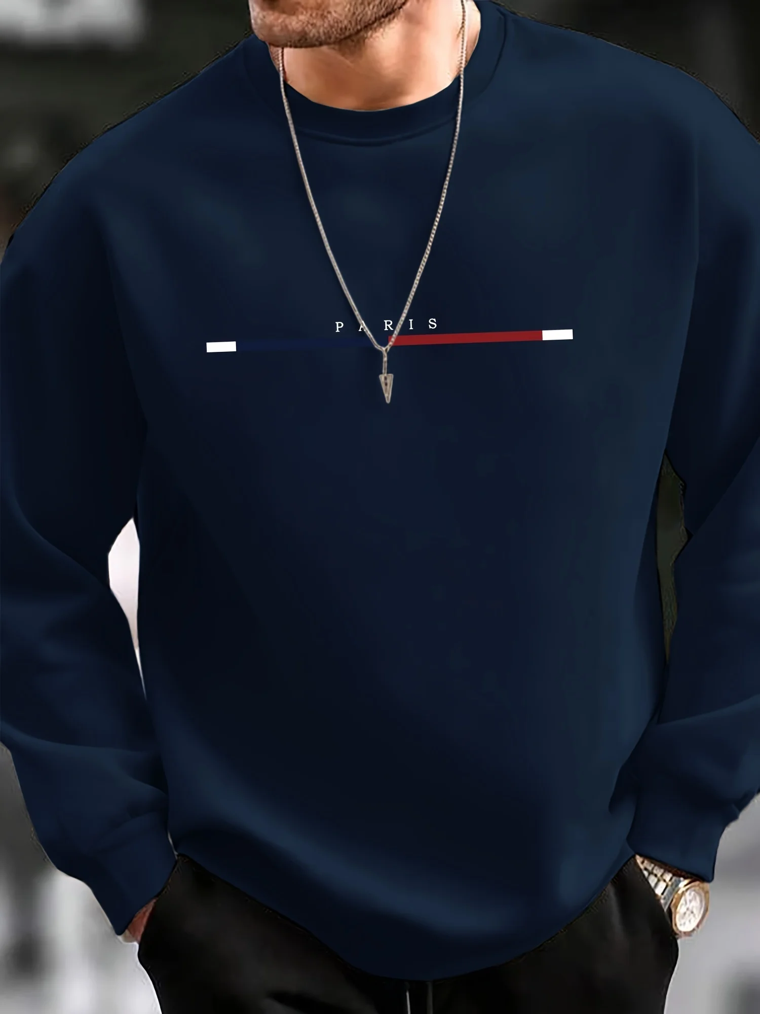 

Мужская осенне-зимняя теплая повседневная свободная модная классическая толстовка с длинными рукавами и круглым вырезом с принтом в Париже