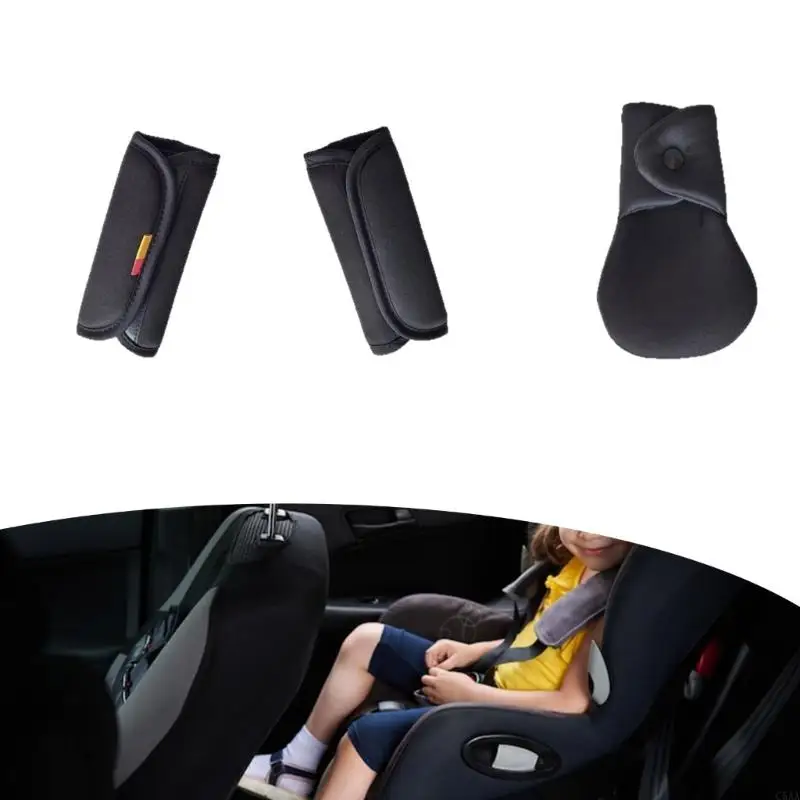 غطاء حزام مقعد C5AA 3PCS لمجموعة لأكمام حزام أمان مقعد الطفل مع وسادة المنشعب