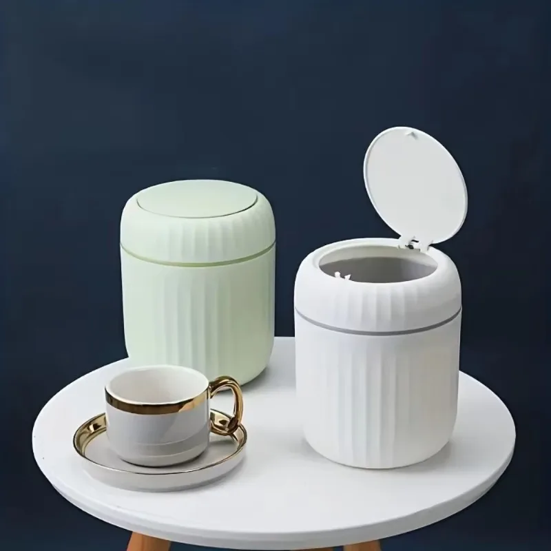 

Durable Mini Countertop Trash Can with Press-Open Lid, Roman Column Design, Space-Saving Desktop Waste Bin for Home & Office