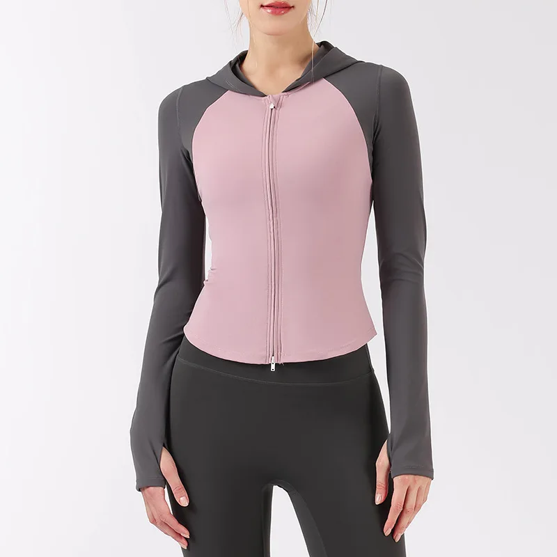 

Осенне-зимнее женское пальто с длинными рукавами для йоги, тонкая толстовка с двойной молнией, спортивные теплые дышащие топы для тренажерного зала и фитнеса