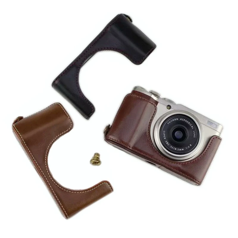 

PU Leather Case Shell Camera Video Bag Half Body Base Protector for Fujifilm XF10 Fuji X-F10 Protective Opening Bottom Cover