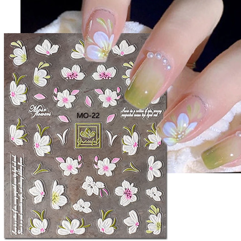 

5D Embossed Nail Art Decals Camellias Blossom Flowers Adhesive Sliders Nails Stickers Decorations For Manicure