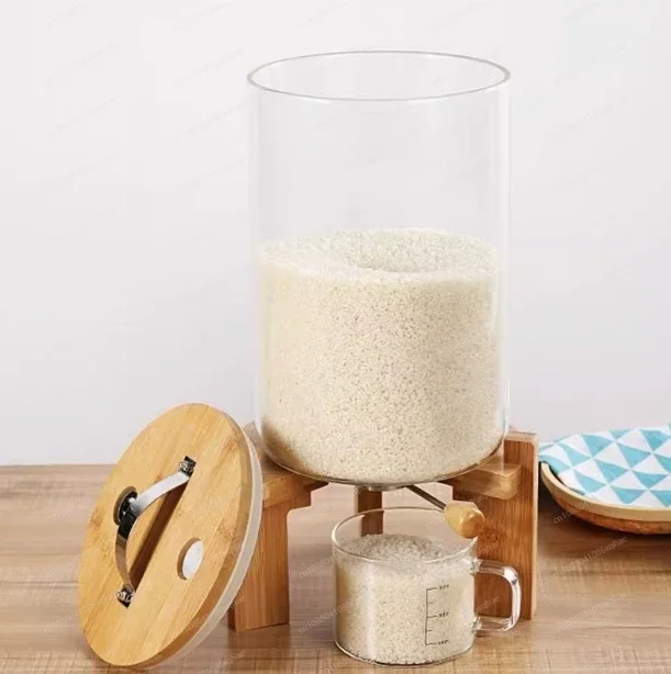 

Kitchen Storage 7.5L Rice Dispenser Grain Container Flour Cereal Storage Dry Food Glass Bottle With Valve