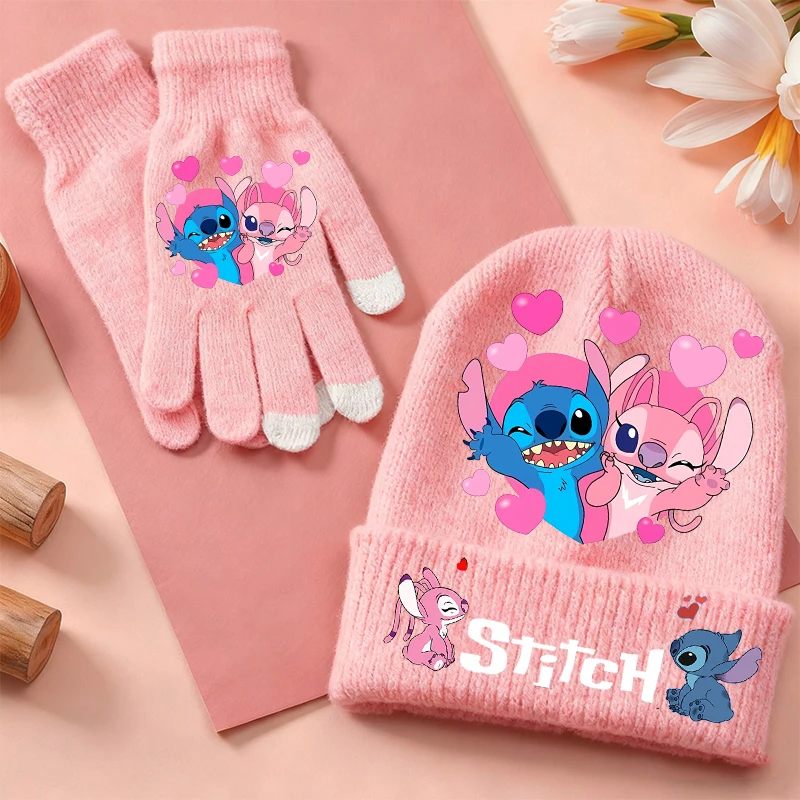 2 قطعة غرزة ديزني الأطفال محبوك قبعة قفازات Kawaii الكرتون المطبوعة قبعة الفتيات الشتاء في الهواء الطلق الدافئة اكسسوارات هدايا عيد الميلاد #2
