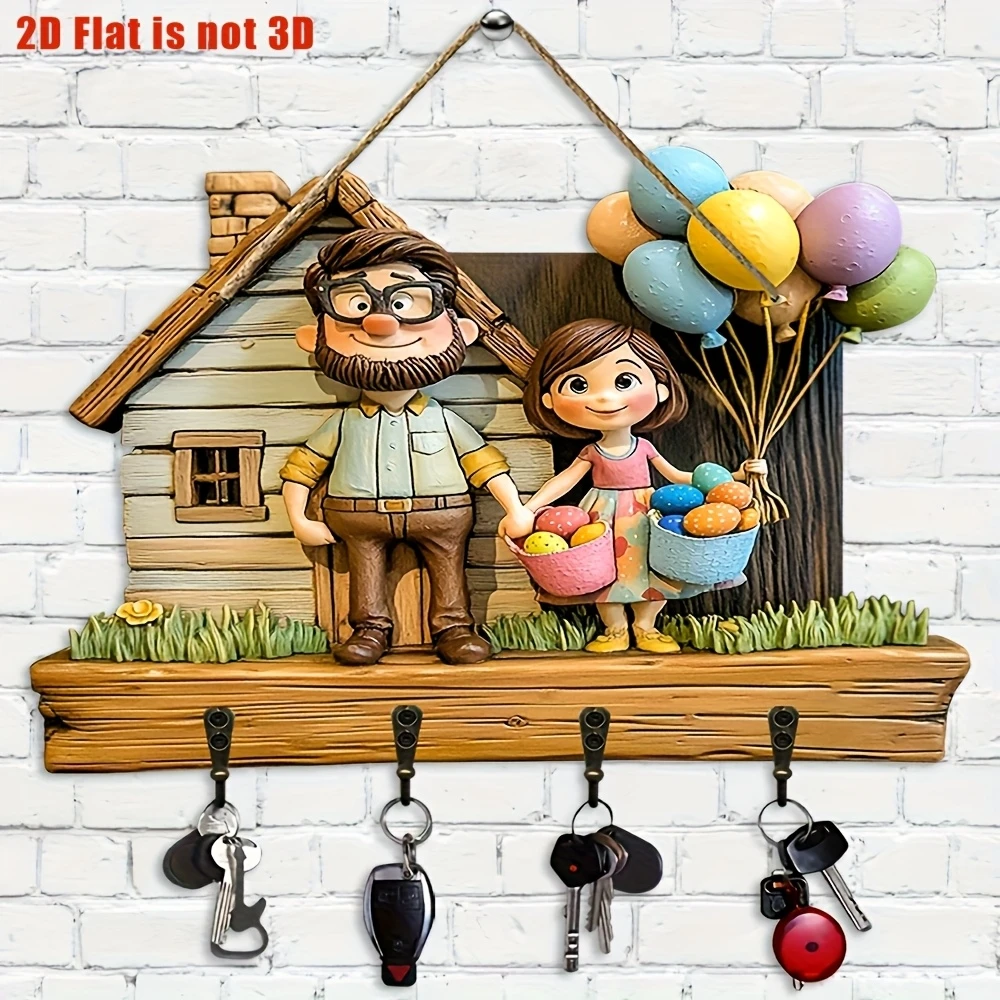 12in المنزل الدافئ 2D قلادة مفتاح خشبي الأب وابنتها صور الكرتون المطبخ المنزل الشرفة الديكور لطيف الأسرة ديكور