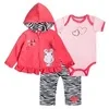Clearance 3Pcs 18M Bunny Heart Zebra Print Spring Autumn Cotton Baby Girl Hooded Coat Bodysuit Pants Set