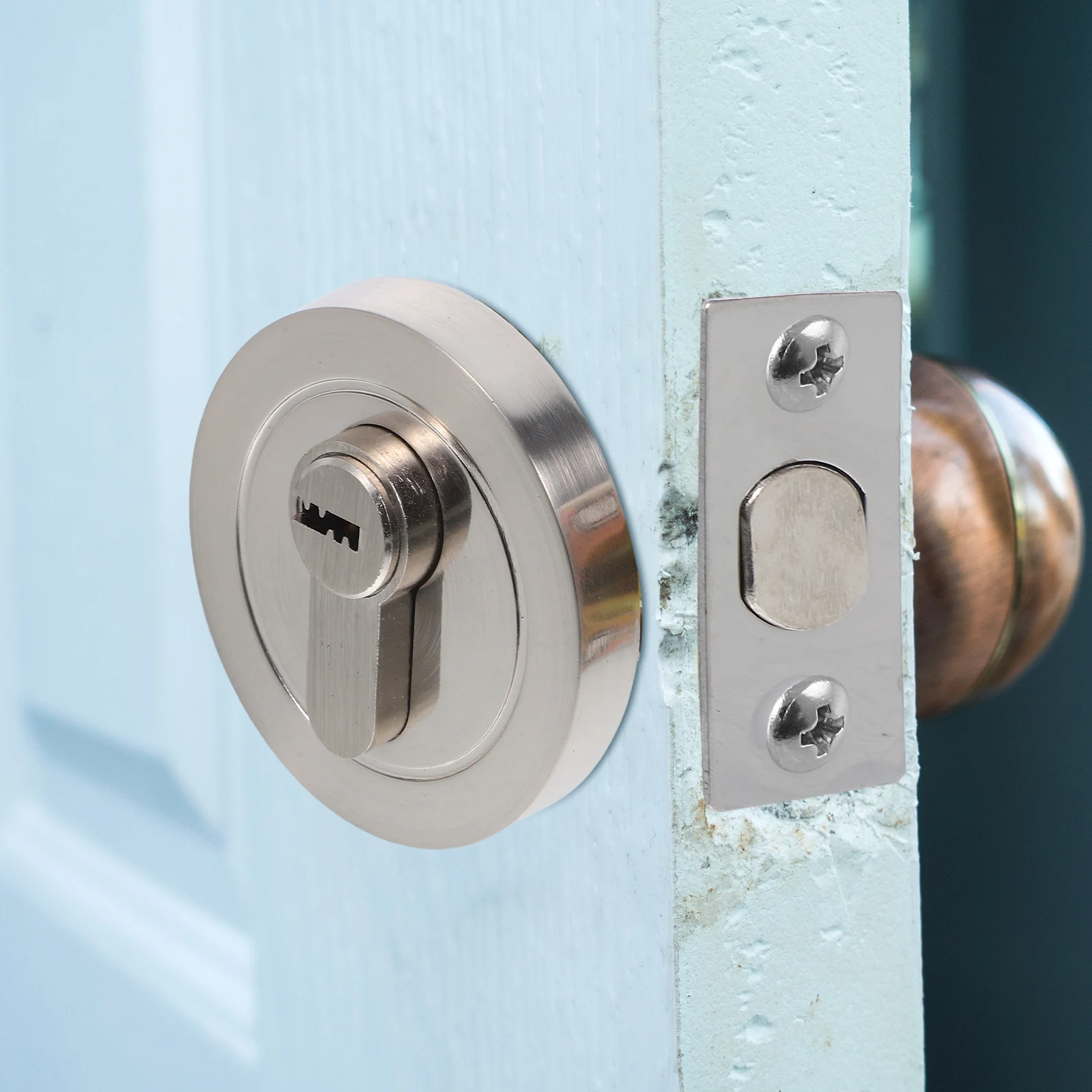 

Circular Door Lock Single Cylinder Deadbolt High Security Bedroom Silver Zinc Alloy Keyed Locks for Doors Inside Bolt Hidden