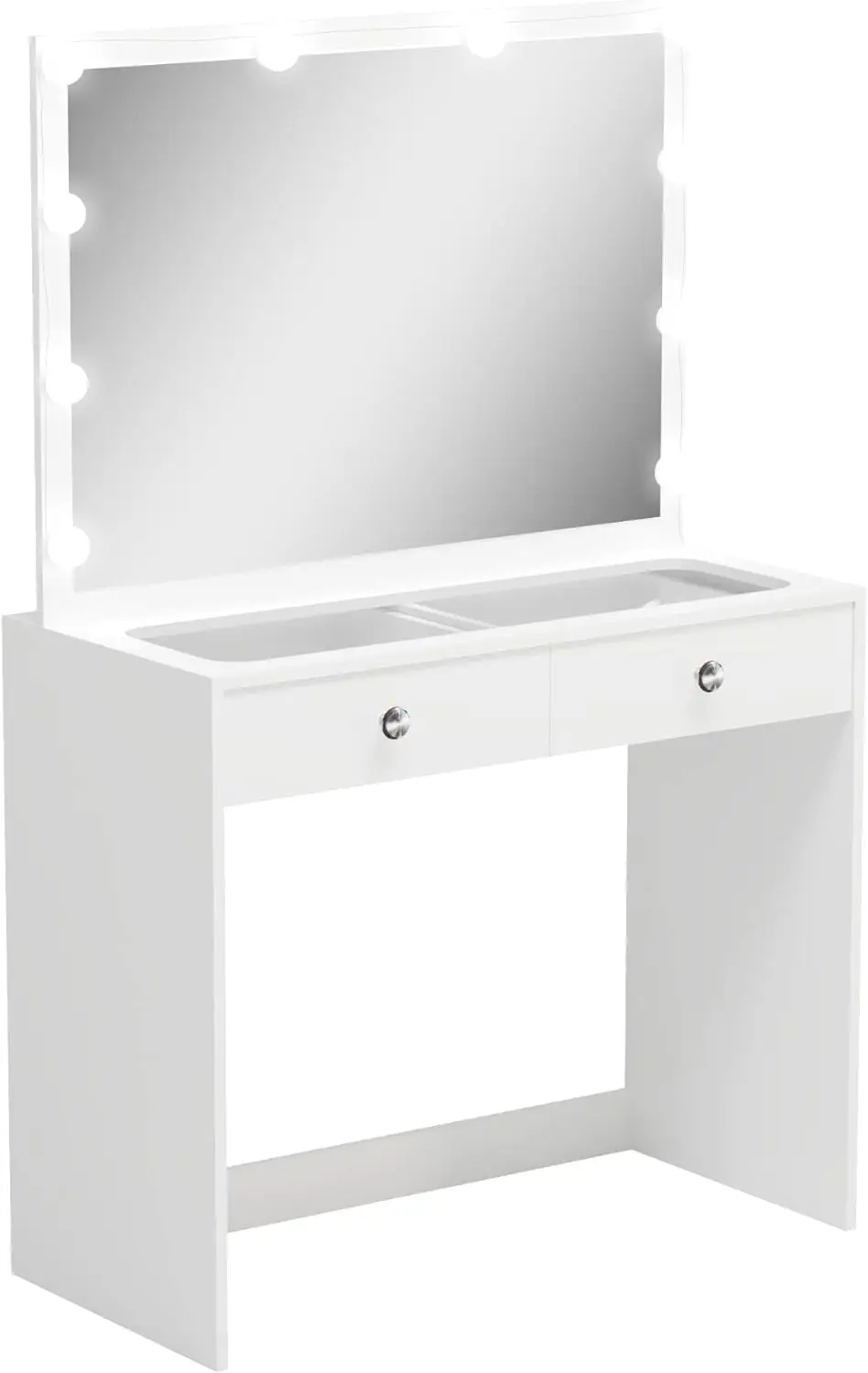 Suri Modern Vanity Table Dresser, White Finish, Light Bulbs Perfect Lighting For Applying Makeup And Hairstyling, for Bedroom