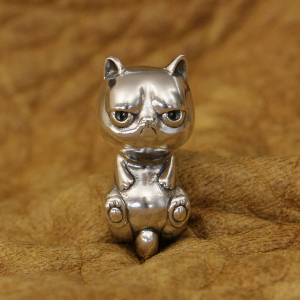 LINSION 925 Sterling Silver Cute Little Cat Pendant Q Version Small Animal TA364