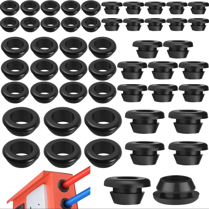 Kit de 70 Peças de Ilhós de Borracha para Fiação Automotiva e Painéis Elétricos, à Prova de Poeira e Resistente à Umidade