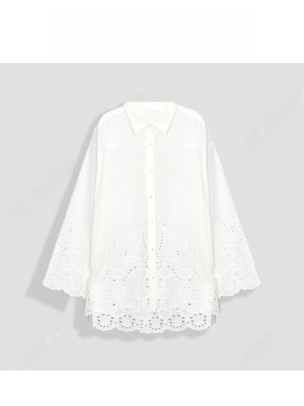 

TT Embroidered Hollow out Casual White irt Spring Summer Versatile Loose Cotton Long Sve Busin Casual Sle
