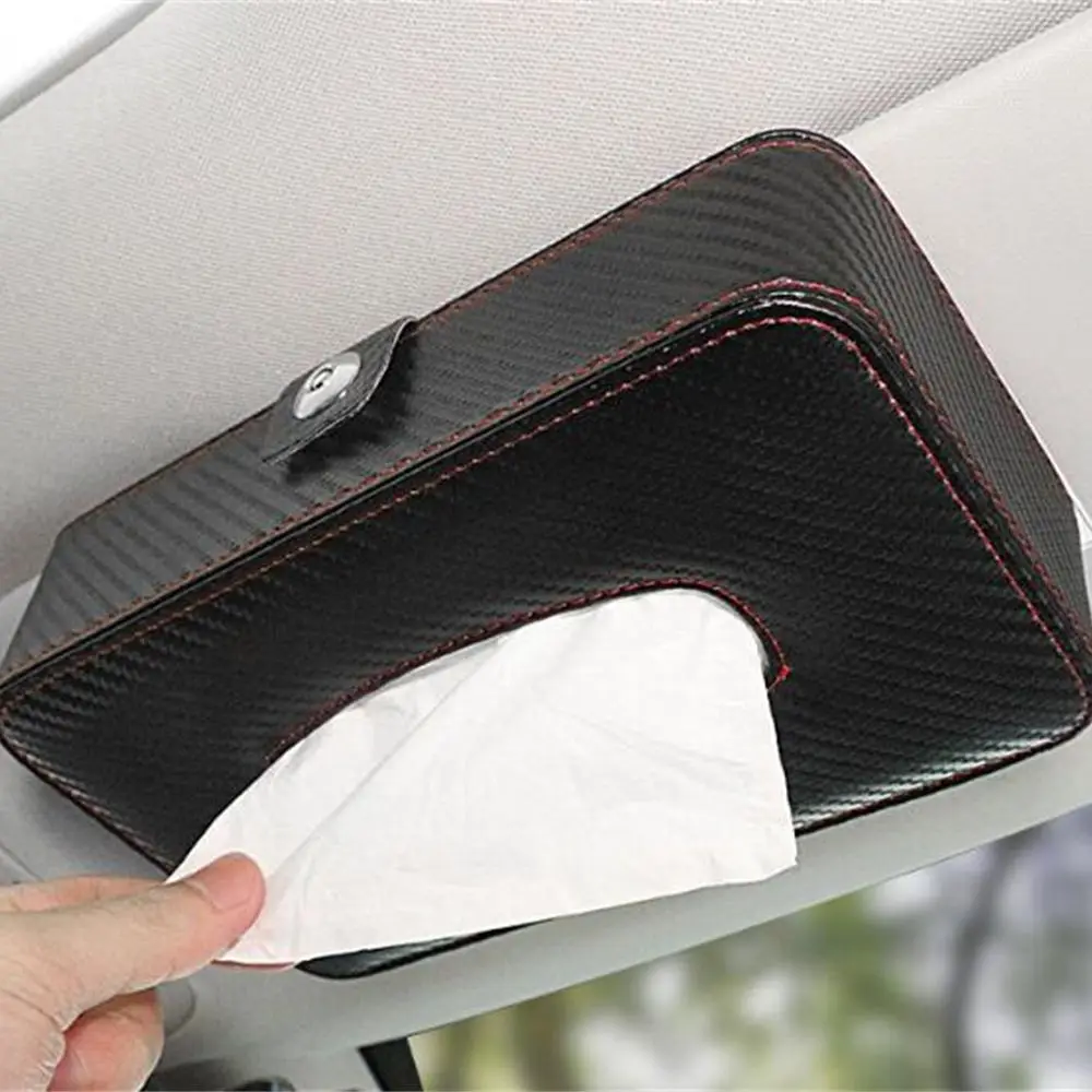 Leather Car Tissue Box Auto Cassette Carbon Firber Holder Creative Removable Paper Napkin Box Organizer For Car