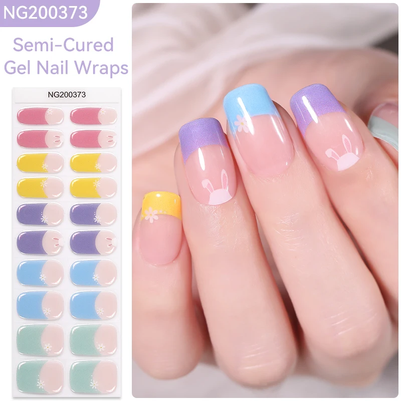 Envolturas de uñas de Gel semicurado gradiente de colores, pegatinas de uñas de Gel rápido, decoración de manicura de Gel de cobertura completa láser, 20, 22 puntas