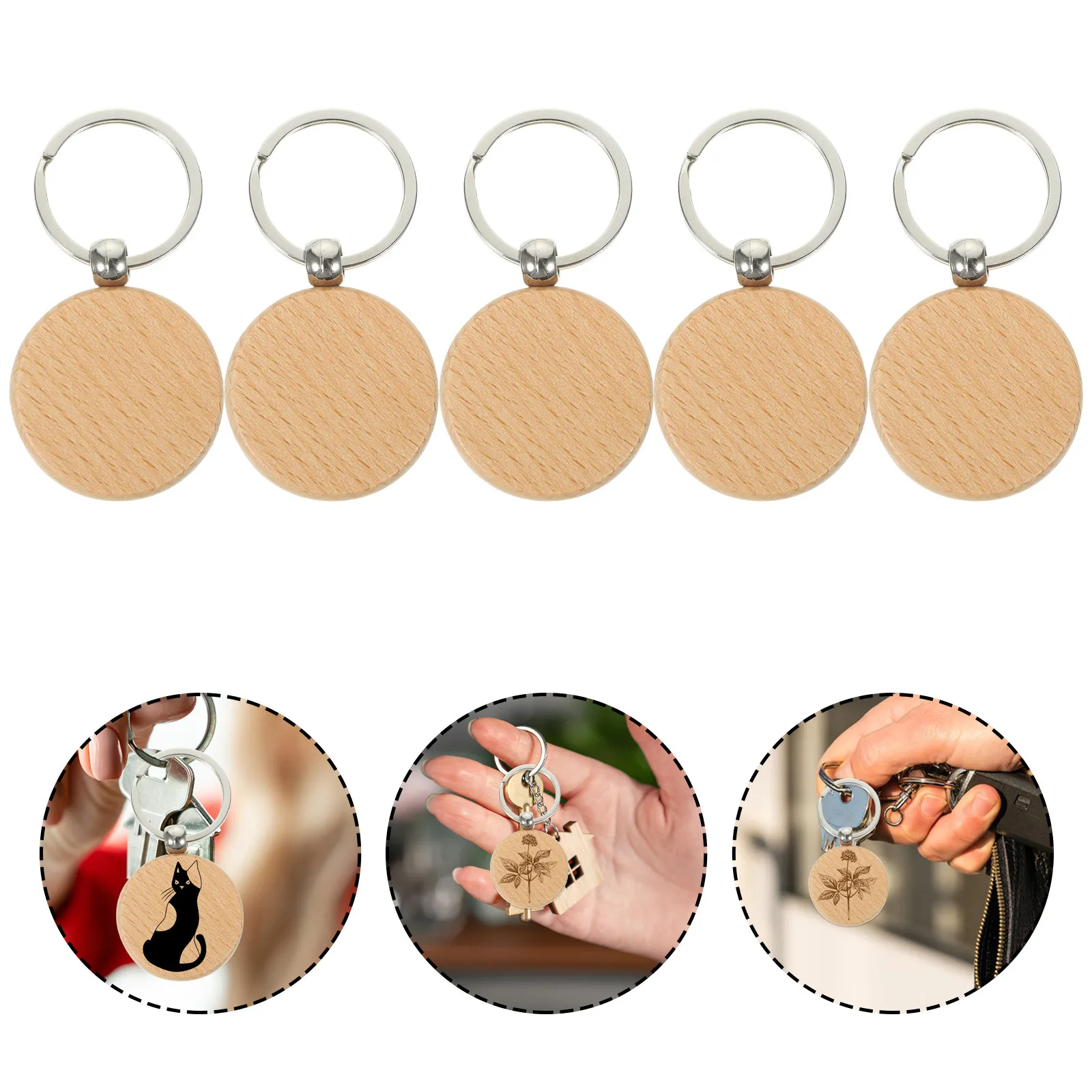 20Pcs Wooden Keychain Blanks DIY Engravable Unfinished Beech Wood Keychains for Crafts Birthday Thanksgiving Gift Rustic